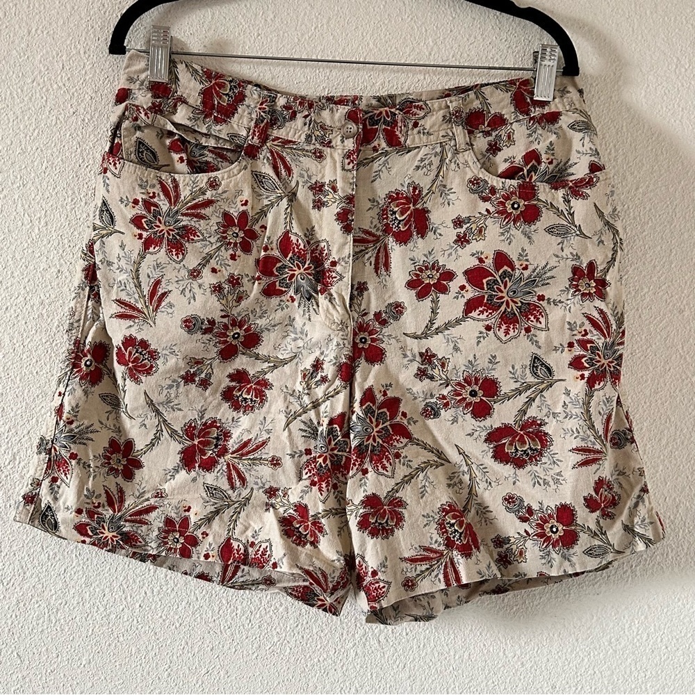 Jones New York Lenin Cotton Blend Floral Print Shorts Women Sz 14